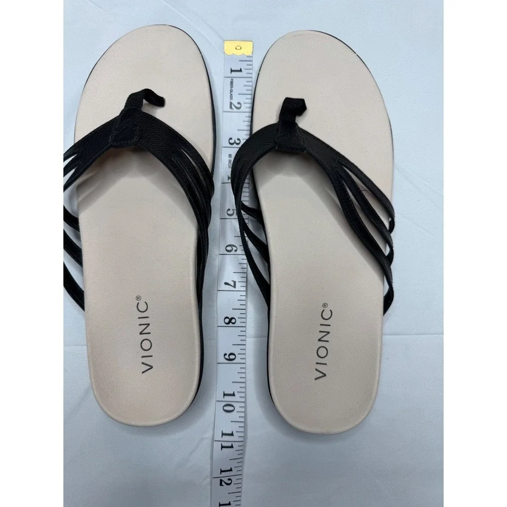 Vionic Alta Leather Comfort Thong Sandals Black Flip Flop Orthotic Women's 8.5